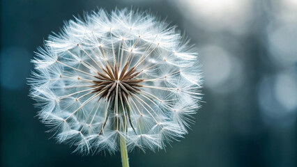 Obraz premium Dandelion flower photo, White dandelion closeup, Blowing dandelion seeds, Nature dandelion macro, Spring dandelion plant, Beautiful dandelion bloom, Dandelion in the wind, Fluffy seed flower, Wild dan