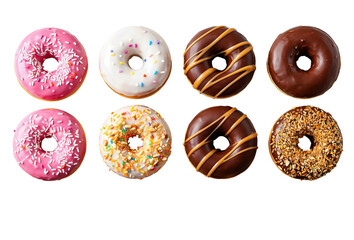 donuts of different flavors, top view png without background