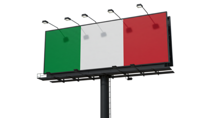 Large Outdoor Billboard with Italian National Flag On Isolated Transparent Background
