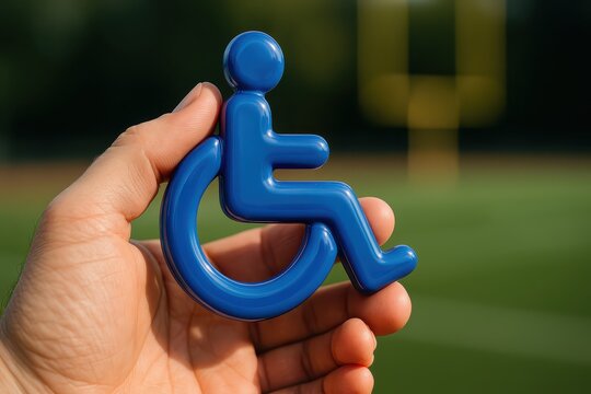 Accessibility Icon in Hand: A close-up shot features a hand cradling the universal symbol of accessibility, with a subtle depth of field, offering a message of inclusivity and support.