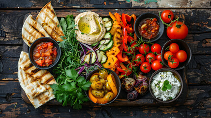 Mediterranean Platter: Grilled Vegetables, Hummus, & Pita