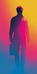 Worker Silhouette in Colorful Gradient Background