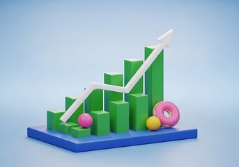 Rising Bar Graph with Arrow Donut and Balls Representing Business Growth and Success