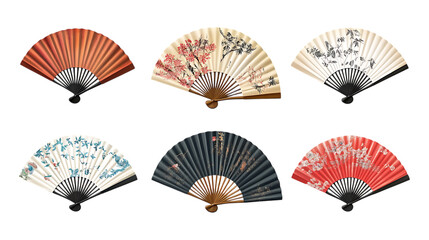 Six Elegant Hand Fans Asian Design Summer Accessory Decorative Folding Fans Handheld Cooling Fans Japanese  Chinese Inspired Fans Oriental Fan Collection