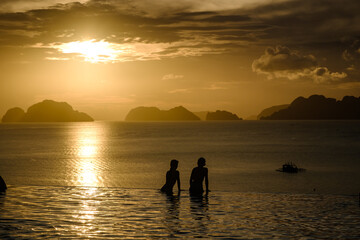 Sunset over the sea of El Nido, Palawan Island, Philippines