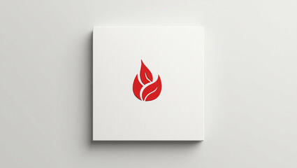 Modern minimalist white canvas with a stylized red flame logo
