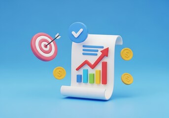 Successful Business Growth Strategy Achieving Financial Goals and Target Marketing Concepts Render Illustration