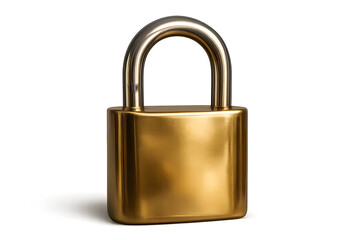 Naklejka premium Golden padlock with glossy finish symbolizing security, privacy, data protection, trust, access control, safety, encryption, digital defense and restricted access concept.