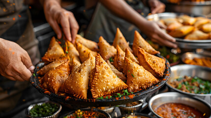 Crispy Samosas: A Culinary Delight from an Indian Street Food Vendor