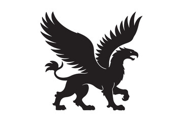 Majestic black griffin silhouette with spread wings