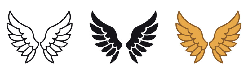 Angel Wings With  Solid Icon Set. Spirituality, Protection, And Guardian Symbol Outline And Silhouette Symbol Collection. Celestial And Divine Concept. Isolated Vector Illustration .