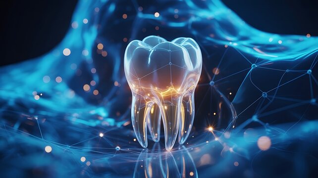 Transparent Tooth with Digital Network Overlay dental - Powered by Adobe