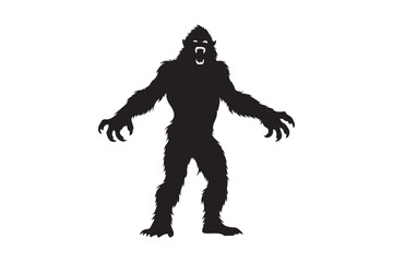 Silhouette of a terrifying bigfoot creature with sharp claws and open mouth