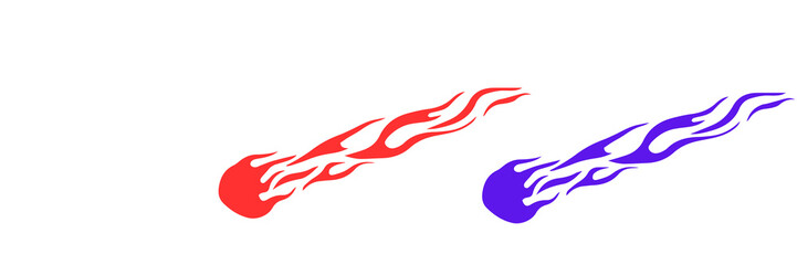 Red and purple flame comet meteor tail graphic design isolated on transparent background