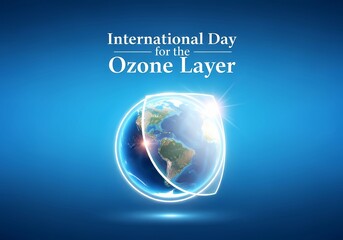 International day for the ozone layer awareness with earth and protective shield design for environmental conservation