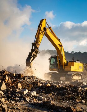 Excavator working in a demolition site