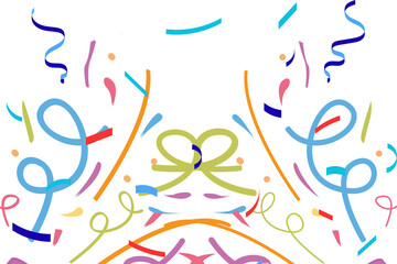 Colorful confetti and ribbon decoration isolated on transparent background