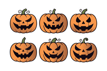 halloween cartoon pumpkin set with smiling and frowning jack o lantern faces for festive seasonal design and decoration