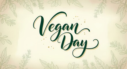 Obraz premium Celebrating vegan day with elegant nature-inspired green and gold script design for events and promotions