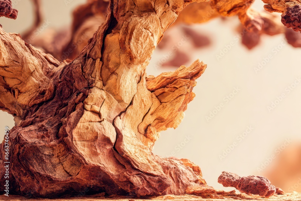 Poster detail of a textured, ancient tree trunk, revealing its complex patterns and weathered surface.