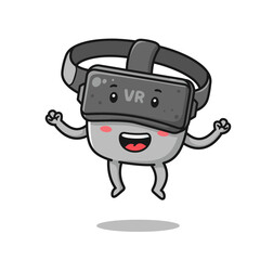 Cartoon Character Wearing VR Headset with Happy Expression and Raised Arms