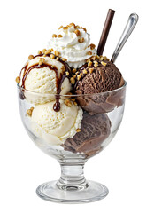 Ice cream in a glass with topping , isolated on transparent background, png