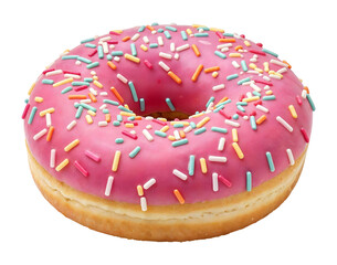 Donut with pink glaze and sprinkles , isolated on transparent background, png