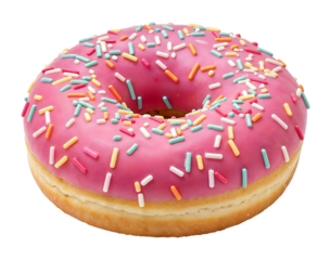 Donut with pink glaze and sprinkles , isolated on transparent background, png