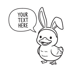 Cute Cartoon Duckling Wearing Funny Bunny Ears for Easter
