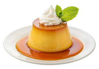 Caramel pudding with cream , isolated on transparent background, png