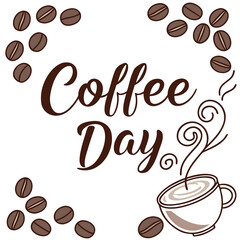 Coffee day design with beans and a cup isolated on white background