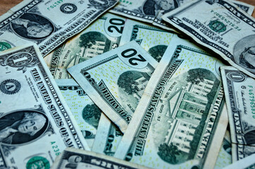 Closeup US Currency Stack Featuring Security Details, Presidents Jackson And Washington For Finance, Wealth, Commerce