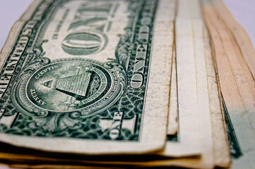 Hundred Dollar Bills Stacked Showcasing Security Features, Finance, Commerce
