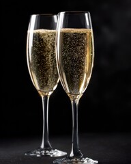 Close-Up of Two Sparkling Champaign Glasses Against a Black Background