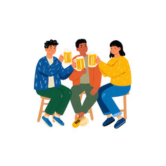 Happy Friends Toasting with Beer at a Pub - Illustration