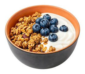 Granola with yogurt and blueberries , isolated on transparent background, png