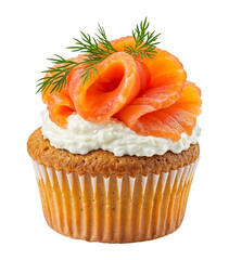 Muffin with salmon and cream cheese , isolated on transparent background, png