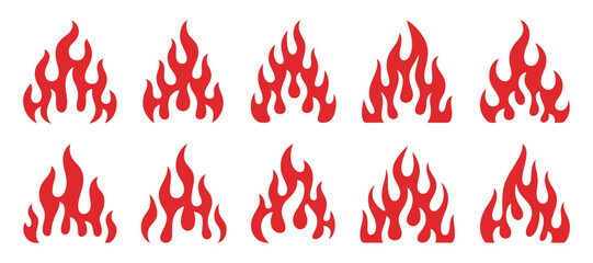 Dynamic Flame Vector Set with Intense Red Hues for Hot Graphics, Fire Effects, and Energetic Visual Compositions