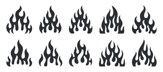 Flame Vector Collection Fire Element Design Set Isolated on White Background Decorative Graphic Illustration