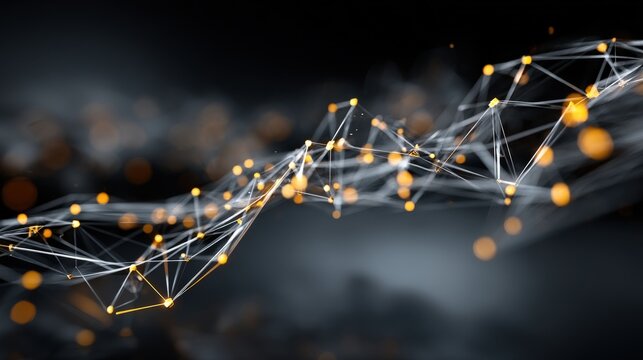 Abstract geometric network with glowing points and lines, symbolizing data connections and technological advancement
