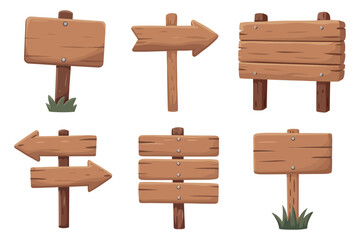 Rustic Wooden Signpost Collection Directional Arrows and Blank Boards for Outdoor Guidance and Information Display