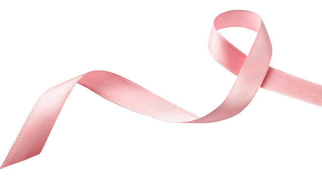 Elegant pink ribbon symbolizing breast cancer awareness, isolated on transparent background - Powered by Adobe