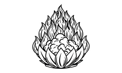 Obraz premium Unique campfire popcorn vector t shirt design silhouette with intricate line art, ideal for coloring pages, printable artwork, meditation drawing, stress relief, and calming creative sketch.