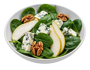 Spinach salad with pear and gorgonzola , isolated on transparent background, png