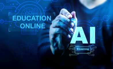 Online graduate AI course in e-learning concept, innovative global education, internet knowledge...