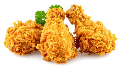 Delicious crispy fried chicken pieces isolated on white background showcasing texture