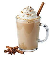Autumn pumpkin latte with cinnamon , isolated on transparent background, png