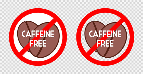 Caffeine free icon. Decaffeinated round label with coffee bean icon silhouette. EPS 10 Vector Illustration
