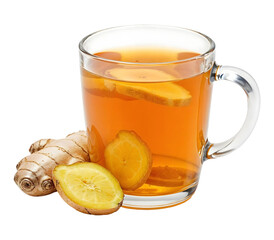 Ginger–honey tea in a clear cup , isolated on transparent background, png