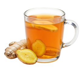 Ginger–honey tea in a clear cup , isolated on transparent background, png